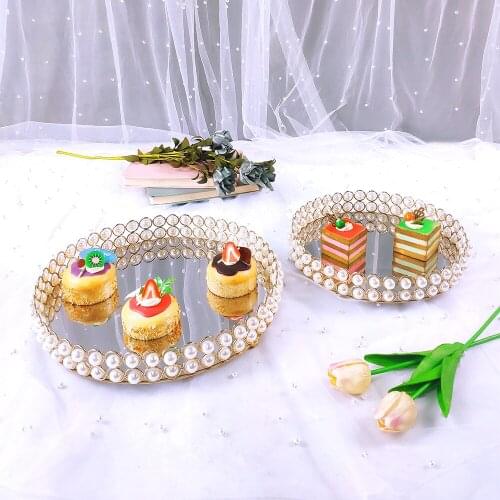 1PCS cake stand wedding table crystal gold colorMirror-Top Cake Stand Risers Dessert Tray Set (Gold) 2 tiers cupcake stand