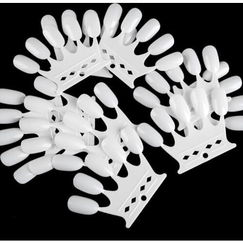 10 Nail Art Display False Nail Tips Crown Shape Fake Nails Polish Clear Nature Color Card Acrylic Practice Chart Palette Ring