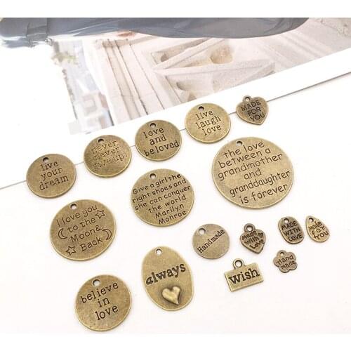 10Pcs Words Charms Wish Love Pendants DIY Jewelry Making Alloy Findings Accessory For Necklaces Earrings