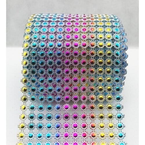 12 rows Sunflower Rhinestone Mesh Ribbon Rainbow Diamante Wedding Table Runners Sparkle Wrap