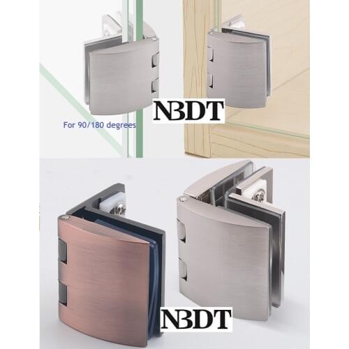 4Pcs/Lot Zinc Frameless Glass Door Hinge Curved Surface Wine Cabinet Cupboard Display Showcase Brush Shiny Chrome Red Copper