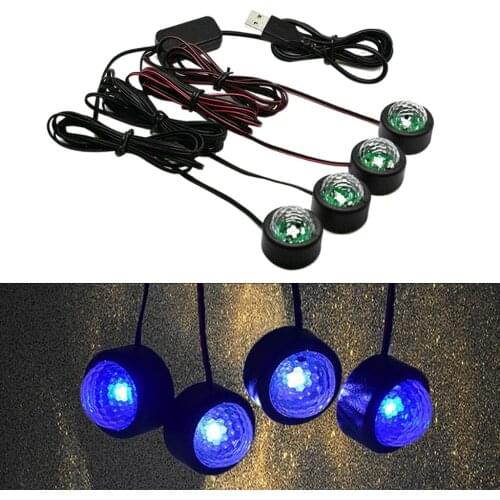 4-In-1 Auto Car LED Atmosphere Star Light Sound Control Interior Footwell Seat Ambient Decor Neon Lamp Accessories