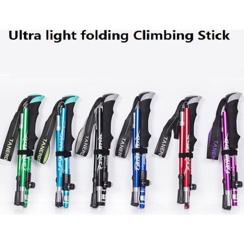 5-Section Outdoor Fold Trekking Poles Camping Portable Walking Hiking Stick For Nordic Elderly Telescopic Club Easy Put Into Bag