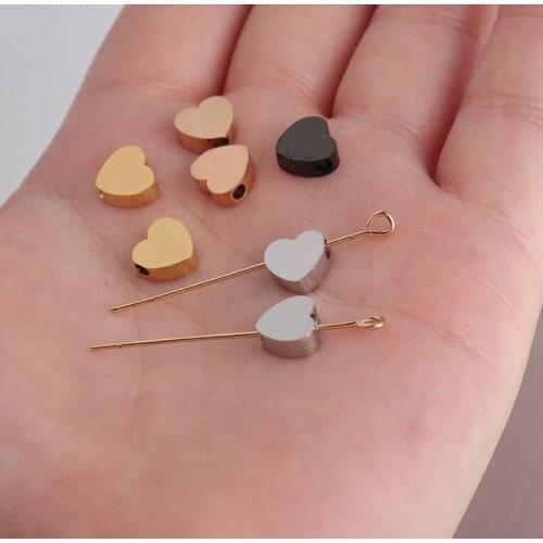 5pcs Heart Beads 7.4x8mm Hole Size 1.8mm Polished Steel Pendant Charms Necklace Bracelet Beads