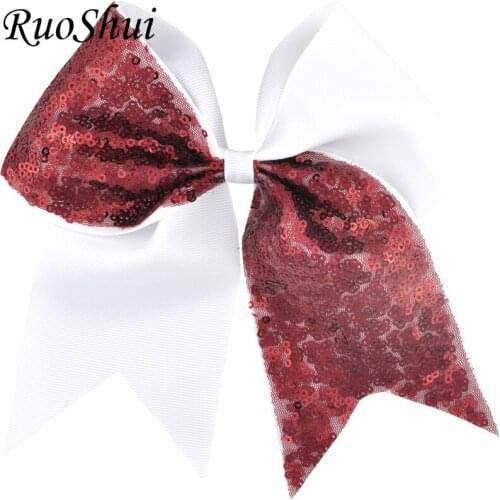 7 inch Girls Large Hair Bow Colorful Sequin Cheerleading Bow Alligator Clips Grosgrain Ribbon Children Hair Accessories