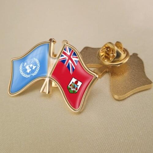 United Nations and Bermuda Crossed Double Friendship Flags Lapel Pins