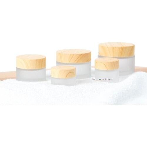Frosted Glass Bottles Cream Jars with Wood Texture Lid, Empty Cosmetic Comtainers, Translucent glass Case 200pcs/lot