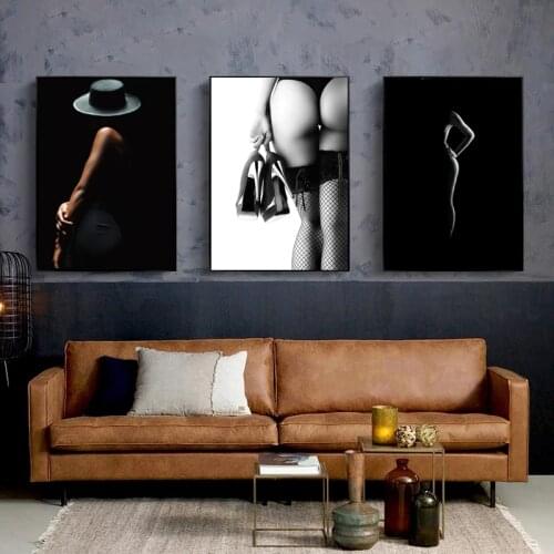 Black Sexy Nude Women Body Figure Art Canvas Painting Wall Art Posters Prints Wall Pictures for Living Room Home Wall Cuadros