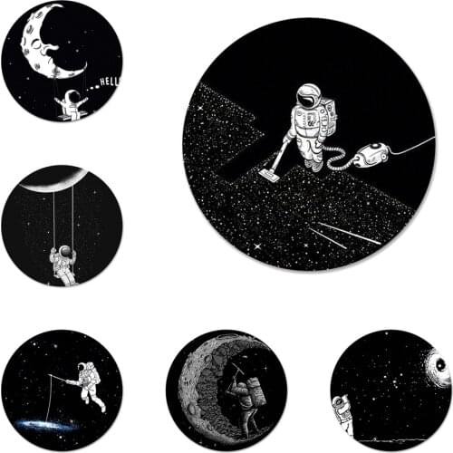 Black with white moon stars space astronaut Badge Brooch Pin Accessories For Clothes Backpack Decoration gift
