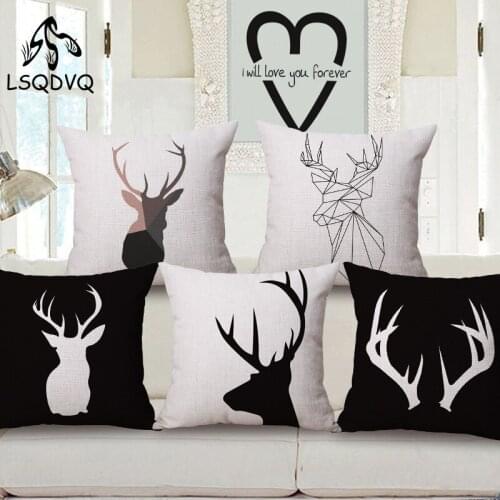 Black And White Elephant Deer Printed Throw Pillow Cushion Case Cover Animals Square Decoration For Car Sofa Office 45X45cm