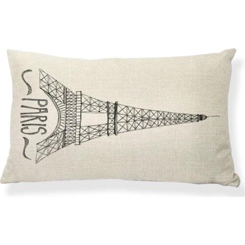 Stylish Black And White Paris Tower Sketch Big Ben London Cushion Covers Decoration Car Seat Living Room Floor Throw Pillow Case