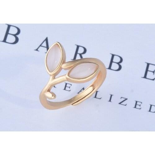 Dainty Creative Leaf Rings Adjustable Size Frosted Design Golden Jewelry For Women Wedding Engagement Best Anniversary Gifts