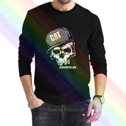 Caterpillar Cat Skull Logo Classic Black T-Shirt 2021 Newest Summer Mens Long Sleeve Popular Tees Shirt Tops Novel Unisex