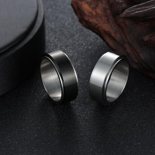 Black Silver Color Ring Mens Wedding Brands Stainless Steel Rotatable 8mm Male Anel Wedding Band Casual Sport Jewelry