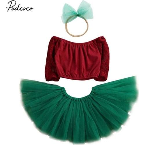 2019 Baby Spring Autumn Clothing Newborn Infant Baby Girl Christmas Clothes Strapless Crop Top+Lace Tutu Skirt Xmas Party Outfit