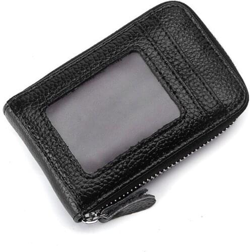 Short zipper transparent window organ wallet leather credit card holder male and female business card holder