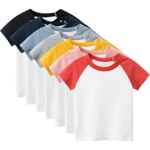 New boys Girls Summer T shirt Solid Cotton Short-Sleeved Basic T-shirt Childrens Black Gray Kids Boys Clothes 1 3 5 7 9 Years