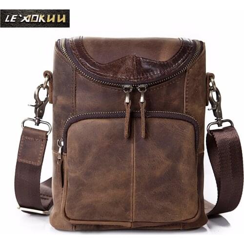 Leather Men Multifunction Casual Fashion Shoulder Messenger Bag Designer Mochila Waist Belt Pack 8" Tablet Bag Pouch 611-74d
