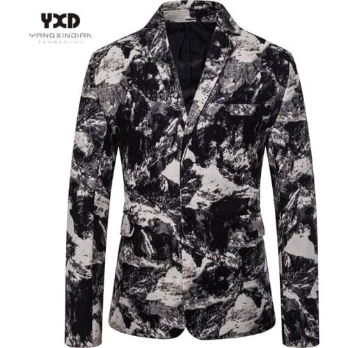 Mens Clothing Brand Casual Slim Fit Fashion Mens Suit For Man Suit Jackets Ethnic Printed Man Blazers Plus Size 4XL Linen Suits