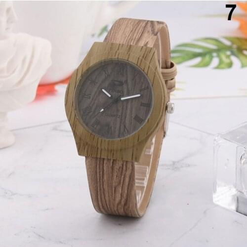 Men Women Quartz Watch PU Leather Wood Pattern Wristwatch Student Sport Casual Watches NOV99