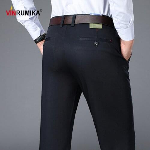Mens Autumn Business Casual Brand Classic Black Work Pants Spring Man Large Size Cotton Navy Straight Pant Khaki Long Trousers
