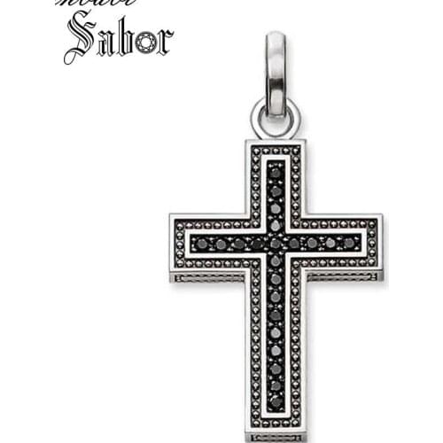 Pendant Cross Black Pave silver color For Men & Women Gift Rebel Jewelry Pendant Fit Heart Necklace thomas