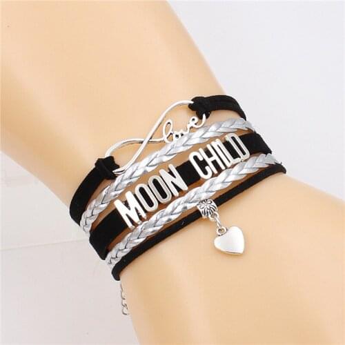 7 Colors New Fashion Antique MOON GHILD alphabets Leather Bracelets Heart charm Vintage Jewelry Gift for Women Men