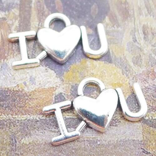 Fashion Wholesale Alloy I Love You Letter Charms Trendy Heart Charms 9*17mm 100pcs AAC972