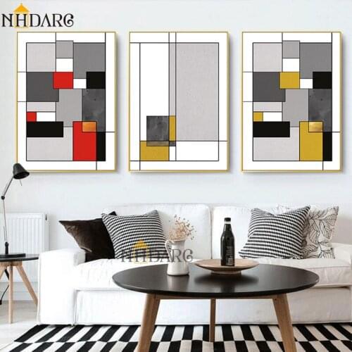 NHDARC Canvas Print Painting Poster Art Mondrian Color Block Abstract Nordic Modern Wall Pictures for Living Room Home Decor