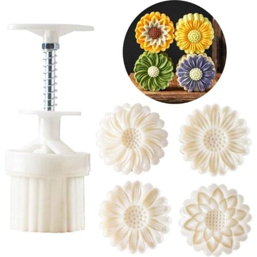 Plastic Mooncake Mould 3D Chrysanthemum Stamps Cookie Cutters Moulds 150g DIY Baking Accessories for Mid-Autumn Festival