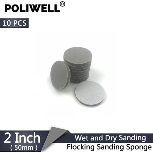 POLIWELL 10PCS 2" 50 mm Flocking Disc Sanding Sponge Grit 150 320 400 600 800 1000 1500 1800 2000 Dry Wet Grindig Polish Tools