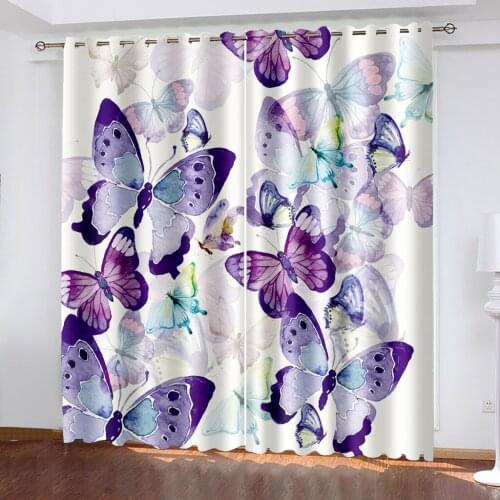Custom purple butterfly curtains 3D Blackout Curtains For Living room Bedding room Drapes Cotinas para sala
