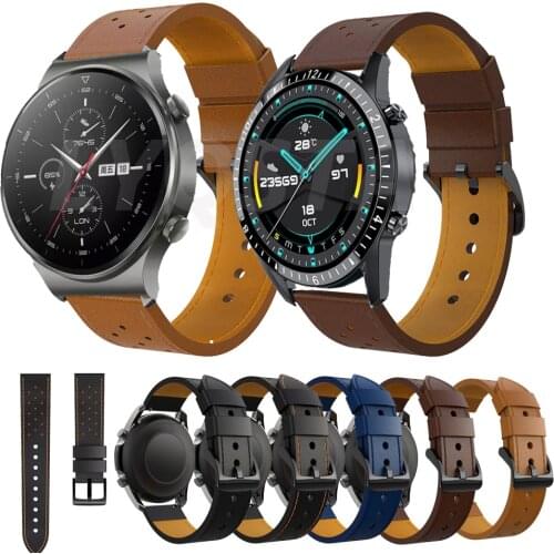 Watchband 20 22mm Genuine Leather Strap Band For Huawei GT 2 GT2 Pro Wristband Replacements Honor Magic2 42 46mm GS Pro Bracelet