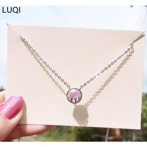 S925 Silver Antlers Multicolored Aurora Dream Blue Gradient Moonstone Necklace y095