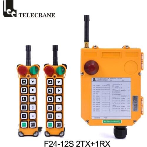 Telecrane F24-12s 12 One Step Pushbuttons Crane Radio Remote Controller 2 TX Emitter With Mushroom Emergency Stop On/Off Switch