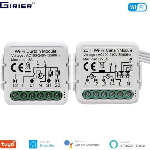 Tuya Wifi Smart Curtain Blind Switch Module for Roller Shutter Electric Motor 1 / 2 Gang Works with Alexa Google Home Assistant