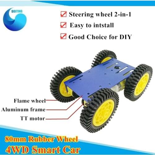 New Design 4WD Smart Robot RC Car Kit with 2mm Aluminum Frame/ TT Motor/ 80mm Flame Wheel for Arduino DIY Easy Installation