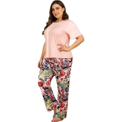 Plus Size Homewear Suits Women Summer Casual T Shirts Drawstring Sweatpants Lounge Wear Fashion 2 Piece Sets Elastic Sleepwear