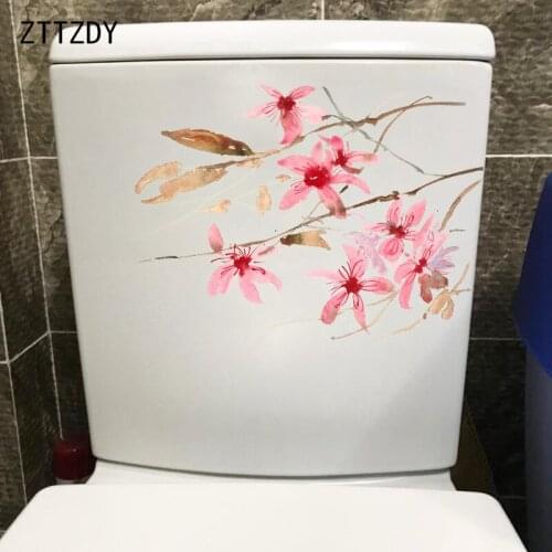 ZTTZDY 25*18.6CM Pink Watercolor Classical Toilet Sticker WC Home Decor Wall Decals T2-0518
