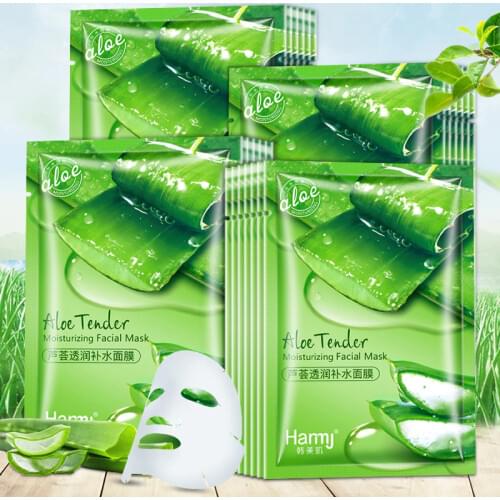 10pcs Natural Aloe Vera Gel Face Mask Remove Acne Control Oil Depth Replenishment Moisturizing Wrapped Mask Shrink Pores