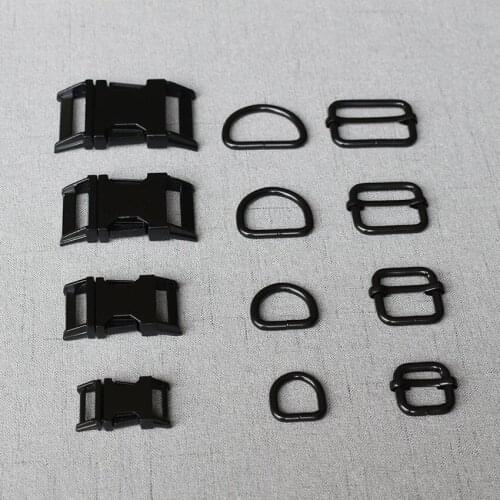 100 Sets 15mm 20mm 25mm 32mm Black DIY Dog Collar Emboitement Zinc Alloy Buckle Adjust Buckles Sewing Backpack Straps 3S-LXK-h