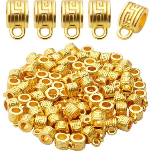 100pcs Bright Gold Bail Tube Beads Tibetan Alloy Bail Beads with Charm Loop Connector Charms for DIY Jewelry Making Supplies