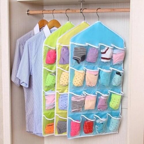 16 Pockets Storage Bag Case For Clothes Socks Bra Underwear Garment Suit Coat Dust Cover Protector Hanger Storage Bag Organizer