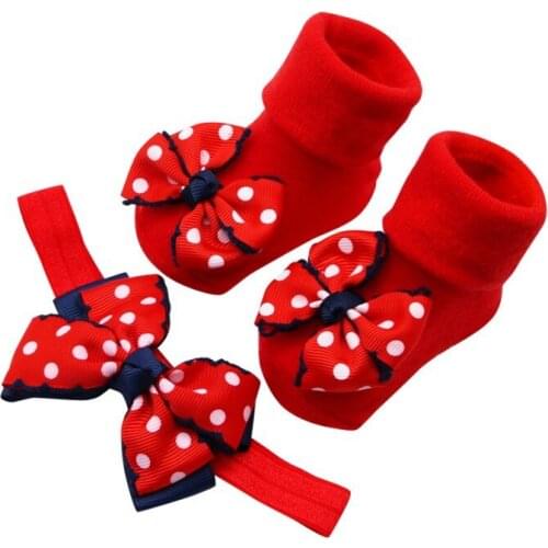 2PCS Baby socks Cartoon Non slip floor cartoon kids Toddlers+Hairband Props Set autumn spring newborn 0-6-12month