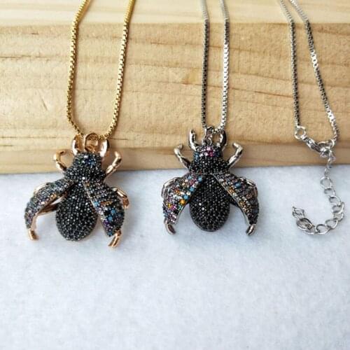 6 Pieces Mix Color Micro Pave CZ zircon Lucanidae Insect charm Pendant Jewelry Findings DIY necklace for Women NK356