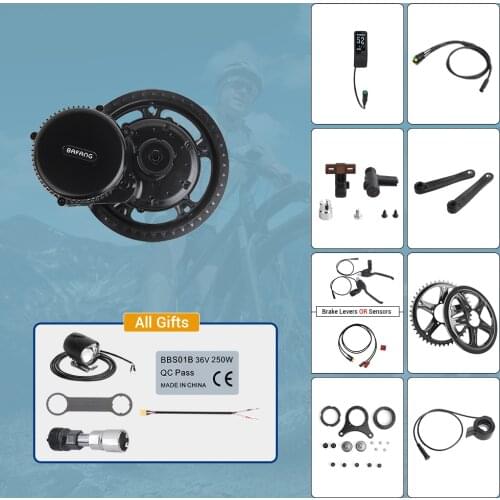 Bafang 36V 350W Mid Drive Motor 8FUN BBS01B E-Bike Electric Bicycle With Display Headlight EBike Conversion Kits