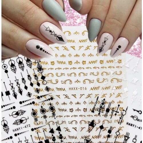 Black White 3D Nail Stickers Geometric Self Adhesive Transfer Slider Paper Nail Decals DIY Nail Art Decorations HL32