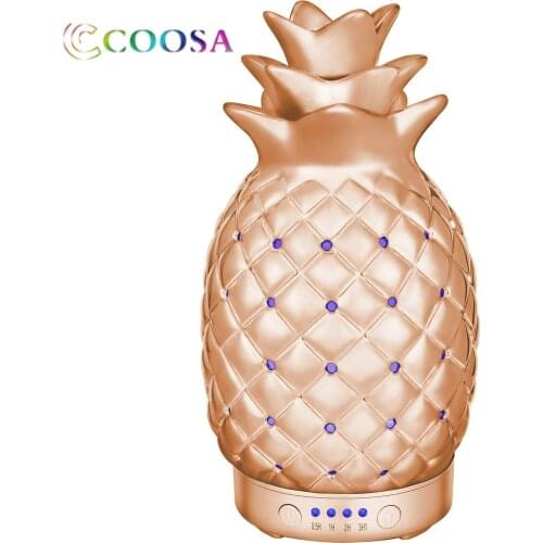 COOSA 100ml Essential Oil Diffuser Ceramics Pineapple Pattern Cool Mist Humidifier Home Office Bedroom Living Room (Rose Gold)
