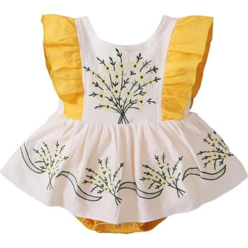 Ma&Baby 0-12M Summer Newborn Infant Baby Girl Romper Flower Embroidery Jumpsuit Playsuit Sunsuit Vintage Clothes Outfits DD43