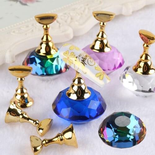 1 Set False Nail Practice Display Magnetic Stand Crystal Holder Alloy Training Diamond Base Nail Tip Showing Shelf Tool SA1785